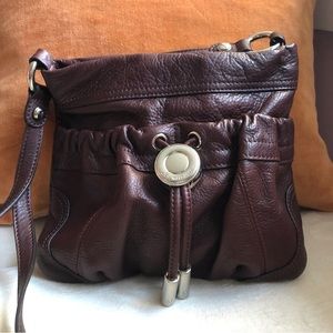 B.Makowsky dark brown leather  crossbody bag silver hardware